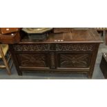 An 18th century coffee three panelled top, engraved two panel front, with original lock and hinges