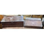 A large mahogany writing slope and a small mahogany box with mother of pearl inlay to the lid. AF