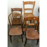 A pair of late victorian mahogany chairs, together with an arched back oak chair and early 20th
