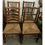 8 Wooden rush seated dining room chairs 1 minor different style some woodworm all A/F size