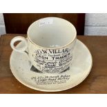 A large promotional cup and saucer circa 1880 GW Villar ready made clothing