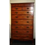 A George III mahogany chest on chest, the moulded cornice over the upper height of two short and