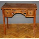 A 19th century oak, walnut and ebony strung lowboy, the rectangular top over three drawers and