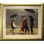 After Jack Vettriano (b. 1951 Scottish) Dancers on a beach with figures close by holding an