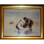 A coloured print after Robert Gemmell Hutchinson of children on a beach, 37 x 50cm, an oil on canvas