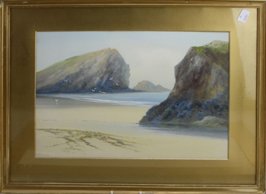Reginald Daniel Sherrin (British 1891 - 1971) A sandy beach at low tide with gulls, watercolour, - Image 2 of 2