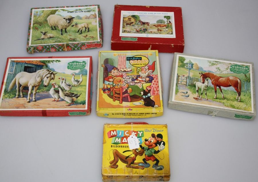 Four mid 20th century G J Hayter ' Victory' wood jigsaw puzzles, Domestic, Farmyard and other animal