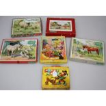 Four mid 20th century G J Hayter ' Victory' wood jigsaw puzzles, Domestic, Farmyard and other animal
