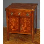 A 19th century Dutch walnut and floral marquetry commode, of small proportions, the square