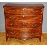 A late George III mahogany, boxwood quarter fan inlaid and strung chest, the rosewood crossbanded