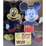 Fairground Interest: A vintage fairground, two hand painted Mickey Mouse signs 125 x 75 cm, along