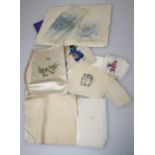 A collection of early 20th century amateur ink and other works on silk, including children's