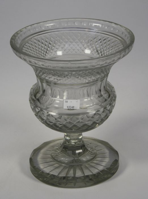 A substantial cut glass vase, with diamond cut bands, H25cm