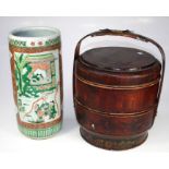 An early 20th century Chinese laquer painted wedding/dowry food container, in three sections with