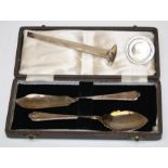 A silver presentation knife and spoon, Sheffield 1957, made for Robert and Belle, cased and a set of
