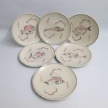 A Set of six Poole Pottery Plates Hand painted with fish (6) Circa mid 20th century Size: 22cm