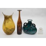 A collection of 20th Century glass to include a Millifiori design vase, a Mdina bottle vase, an