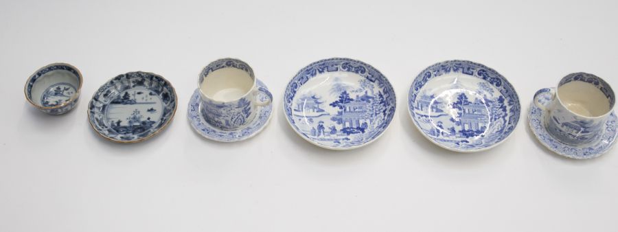 A quantity of blue and white to include an 18th Century Chinese tea bowl and saucer, two early `