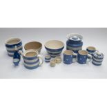 A collection of JG Green blue and white kitchenware