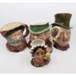 Four character jugs to include: vintage large Beswick character jug depicting Tony Weller, factory
