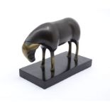 A modern bronze sculpture of a stylised sheep/ram, height 12cm