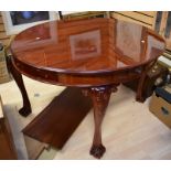 Hand made reproduction round mahogany Georgian style dining table and matching chairs with ball