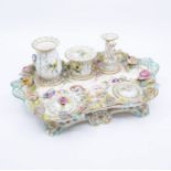 A 19th Century porcelain two handled inkstand in the manner of Coalport, the shaped rectangular