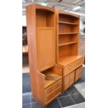 1960s, early 70s teak display unit with separate matching side unit, 194cm high x 154cm wide