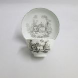 A Worcester Tea bowl and saucer black Hancock printed with the L’ Amour pattern Circa: 1780 Size