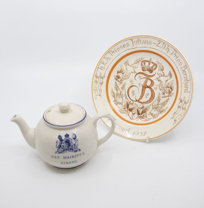 1937 wedding plate of Princess Juliana and Prince Bernard along with Queen dinner party tea pot