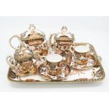A Royal Crown Derby Old Imari tea for two on tray, along with 6 cups and saucers and a bowl