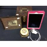 Ipad in pink case with charger along with ply box print and dressing table powder pot