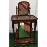 Hall table along with mirror together with a Victorian toilet swing mirror both as found