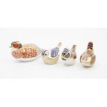 Royal Crown Derby paperweights including Crested Tit with gold stopper, Bird with silver stopper and