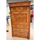 An Empire Continental 19th Century writing cabinet with single top drawer and brass swing handles,