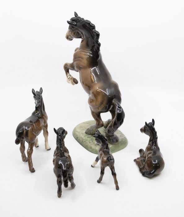 A rearing Beswick horse, together with four foals including a shire foal and shetland foal - Image 2 of 3