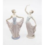 Lladro - a figure of a lady in graceful pose - model 5050 - together with a Nao figure in dance
