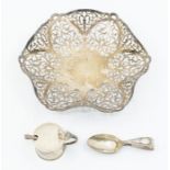 A silver hallmarked bon bon dish, pierced decoration with waved rim, diameter approx 18.5cm,