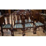 Set of six mahogany 1920s reproduction Georgian dining chairs, two of which are carvers with ball