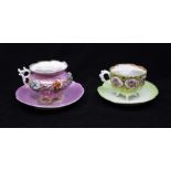 Two Continental probably Finish Art Nouveau moustache cup and saucers, Helsinki, circa 1897-1902,