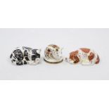 A collection of Royal Crown Derby paperweights including Snuffle Pig (gold stopper), Misty with gold