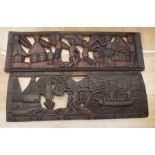 African Tribal Interest - four carved wooden story boards, depicting animals, village scenes, etc,