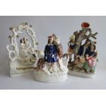 Three Staffordshire figures. Arbour with Burns and Mary. Boy and Goat and The Rivals Circa 1860-65