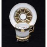 An early 20th Century Austrian Etruscan style moustache cup and cover, white ground with gilt