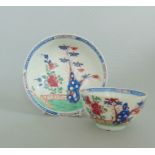 A Lowestoft Polychrome Tea bowl & Saucer Bamboo Rock Peony & Fence pattern. Circa: 1780-85 Size of