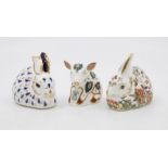 Royal Crown Derby paperweights including Meadow Rabbit with gold stopper, Pig with gold stopper,