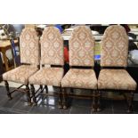 Set of four upholstered reproduction 17th century-style dining chairs.