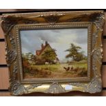 A pair of 20th Century oil of board H Taylor paintings of countryside scenes in gilt frames