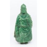 A green aventurine 19th Century temple figure, height 27cm