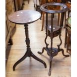 A late Georgian mahogany wine table, along with a similar wash stand, both with tripod feet
